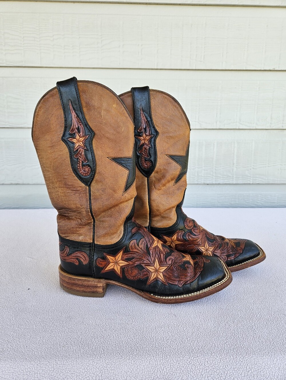 Black Jack Hand Tooled New Star Inlay Women SZ 6.5 B Leather Western Boots Brown